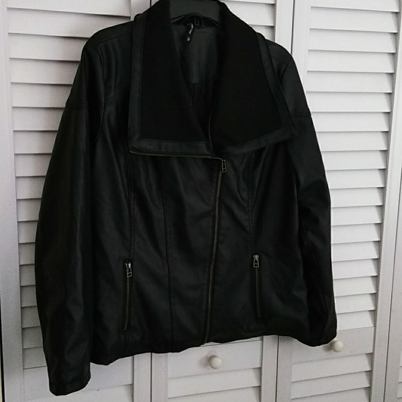 Outer Edge Jackets & Blazers - Black Faux Leather Moto Jacket